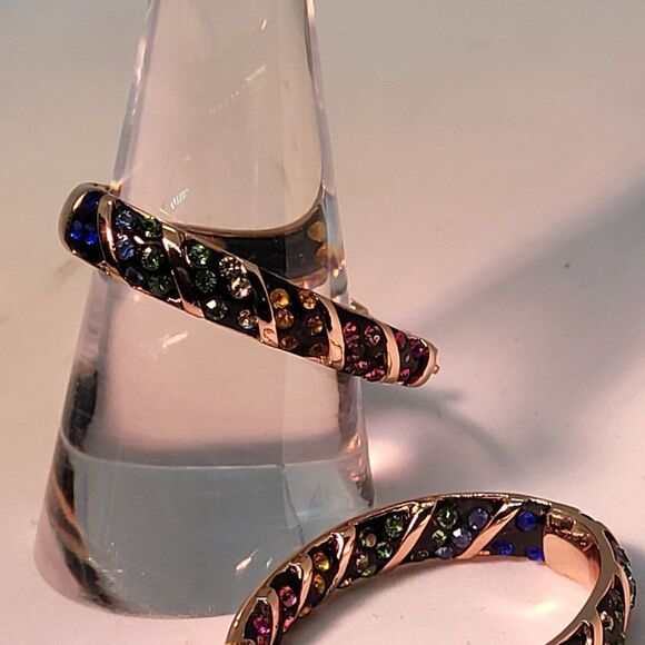 David, New, 18Kt Rose Gold Plated Austrian Crystal Inside Outside Hoop Earrings - Picture 1 of 6